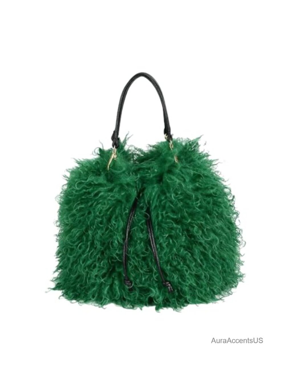 Faux Fur Drawstring Bucket Tote Purse Lightweight Everyday Bag